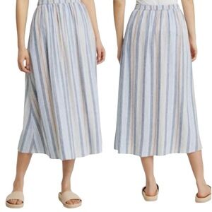 Caslon Womens Blue Ensign Tan Jessie Striped Linen & Rayon Midi Skirt Sz XL